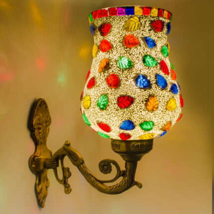 DEVBEADS Multi-Color Leaf Hurricane Wall Bracket Glass Mosaic Lamp 17cm