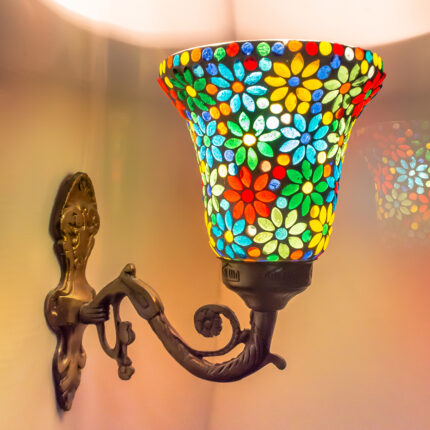 DEVBEADS Multi-Color Bell Wall Bracket Glass Mosaic Lamp 14cm