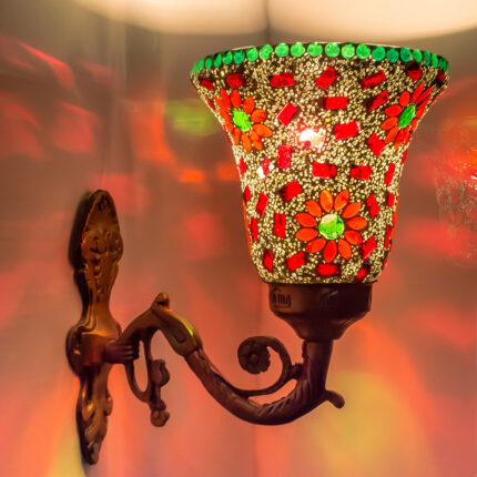 DEVBEADS Red Bell Wall Bracket Glass Mosaic Lamp 14cm