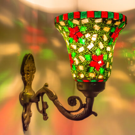 DEVBEADS Red Flower Bell Wall Bracket Glass Mosaic Lamp 14cm