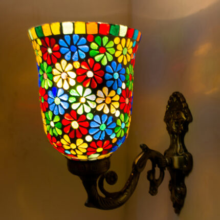 DEVBEADS Multi-Color Flower Pattern Wall Bracket Glass Mosaic Lamp 17cm